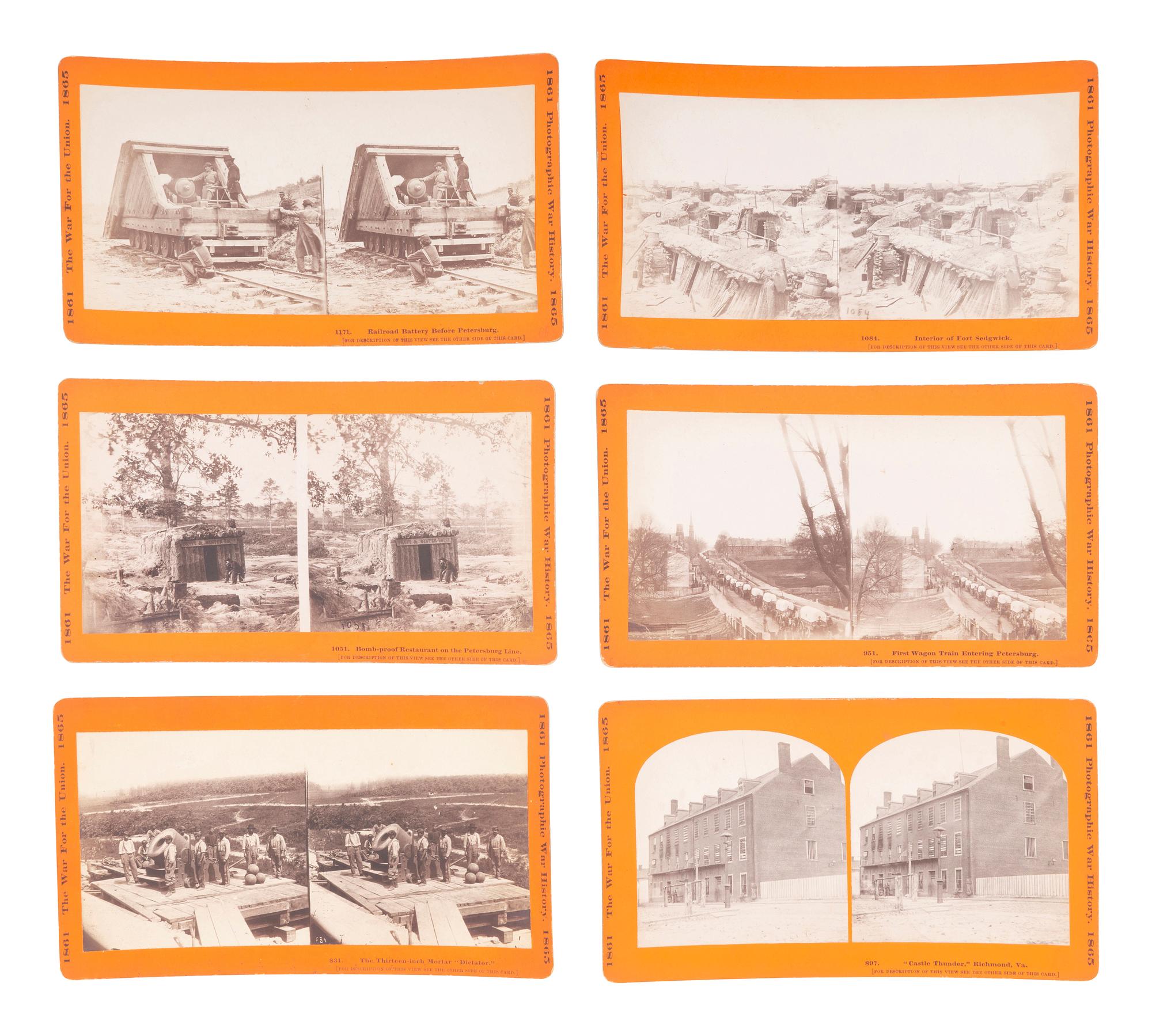 [CIVIL WAR]. A group of 24 stereoviews featuring scenes around Virginia including artillery, fortifications, Confederate prisons, and other subjects. Hartford, CT: Taylor & Huntington, ca 1890s.