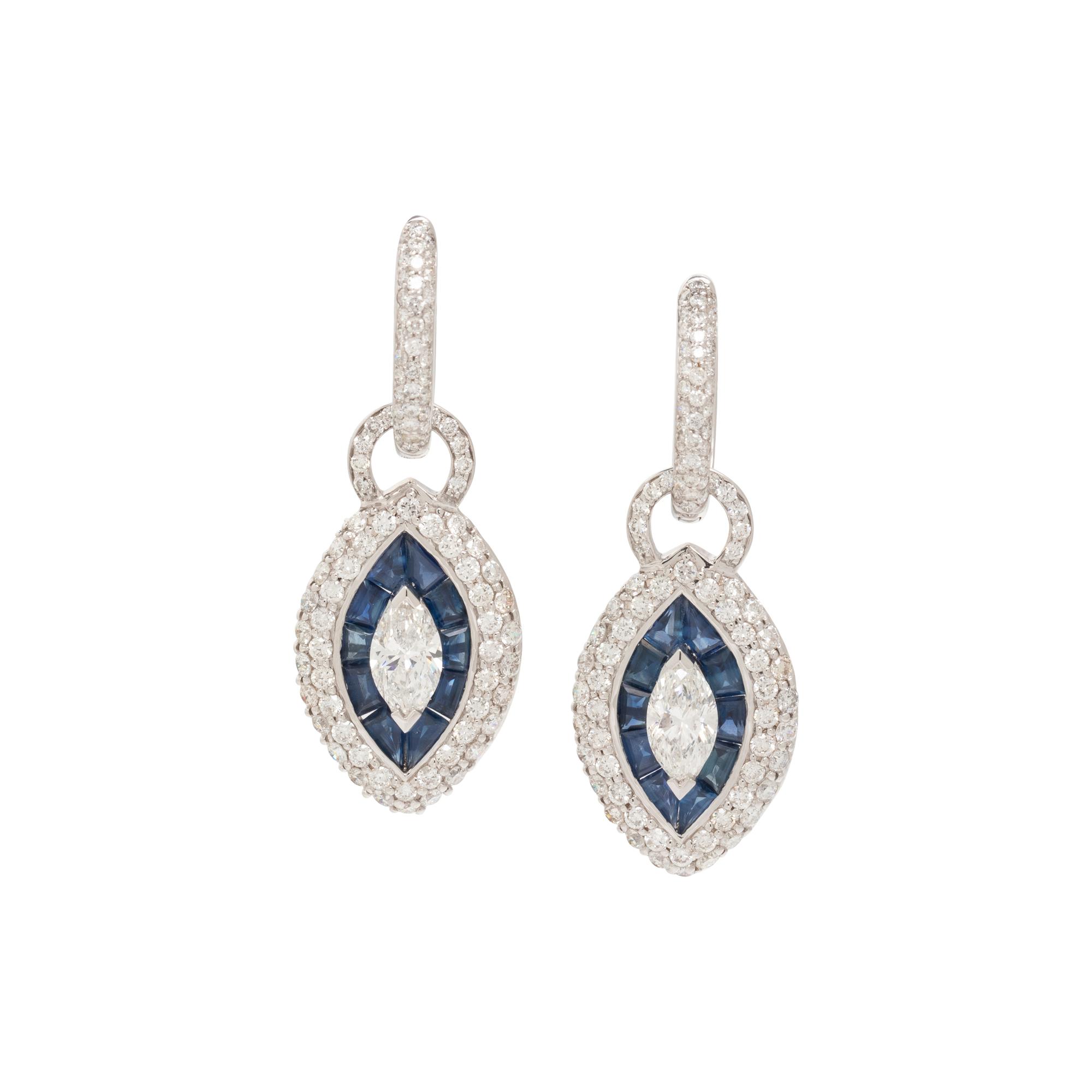 WHITE GOLD, DIAMOND AND SAPPHIRE EARRINGS