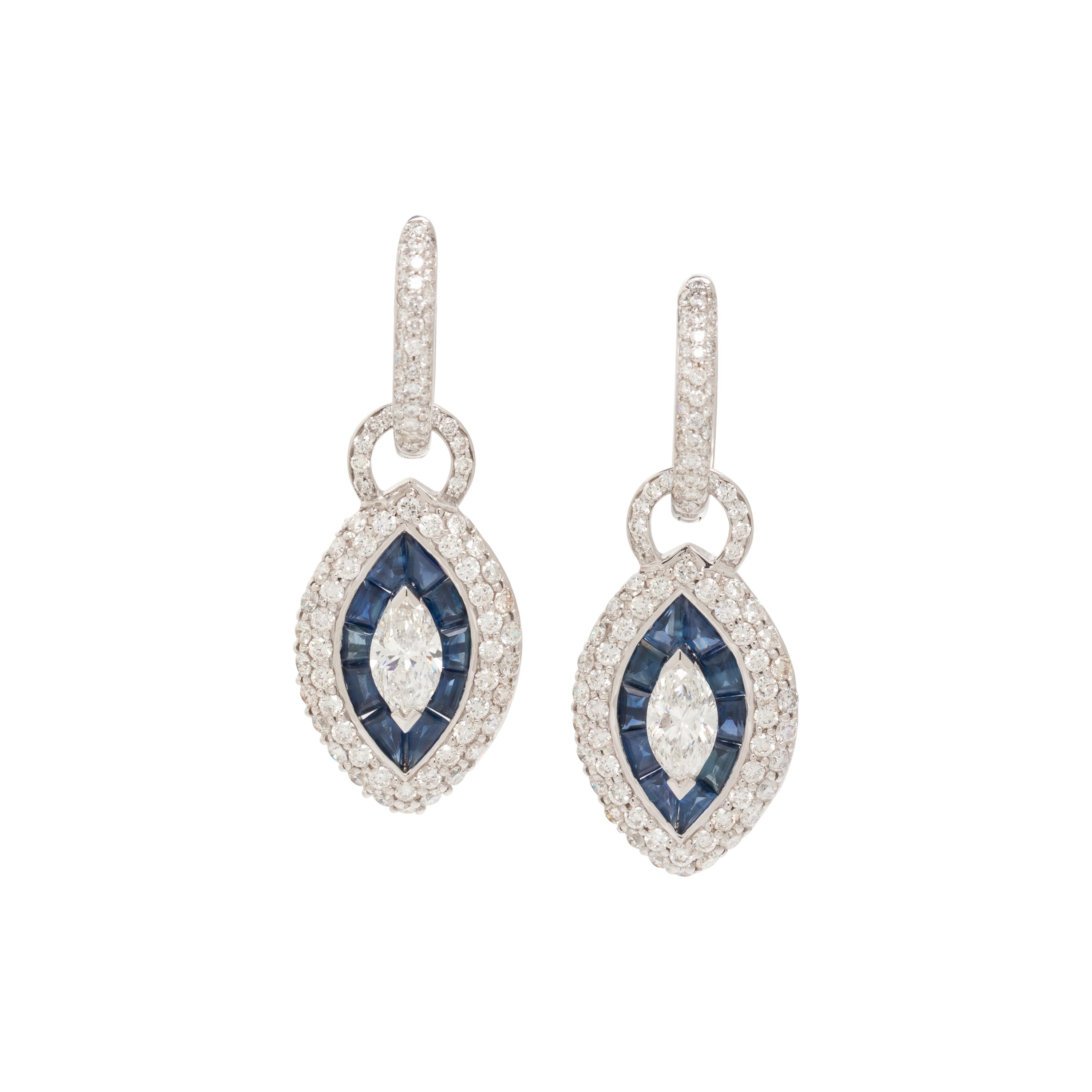 WHITE GOLD, DIAMOND AND SAPPHIRE EARRINGS