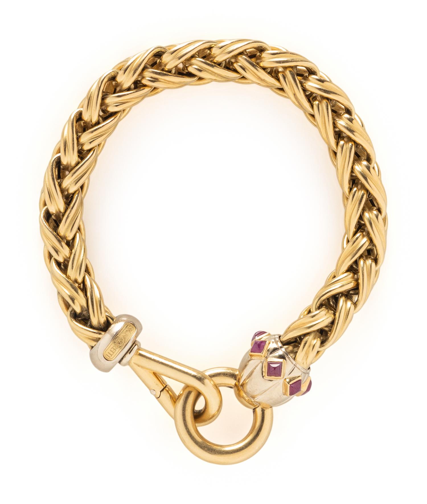 SIGNORETTI, YELLOW GOLD AND RUBY NECKLACE AND BRACELET