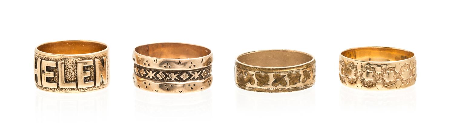 A Collection of Antique Rose Gold Bands, 10.30 dwts.