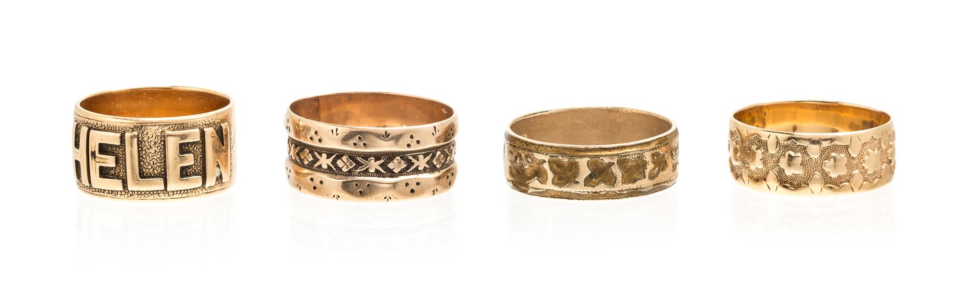 A Collection of Antique Rose Gold Bands, 10.30 dwts.