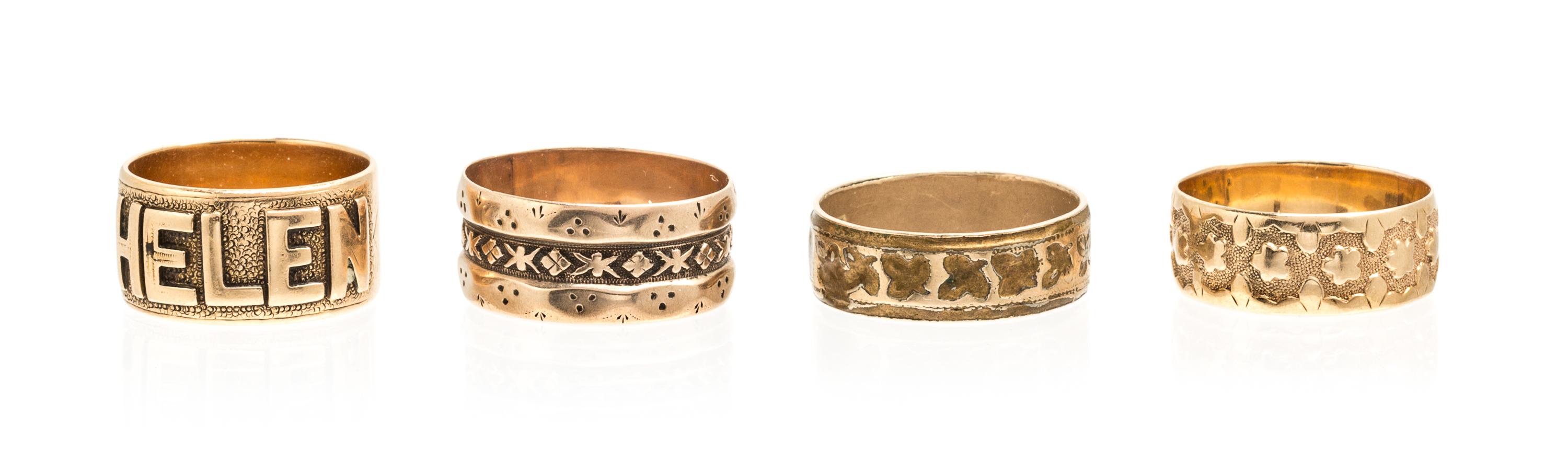 A Collection of Antique Rose Gold Bands, 10.30 dwts.