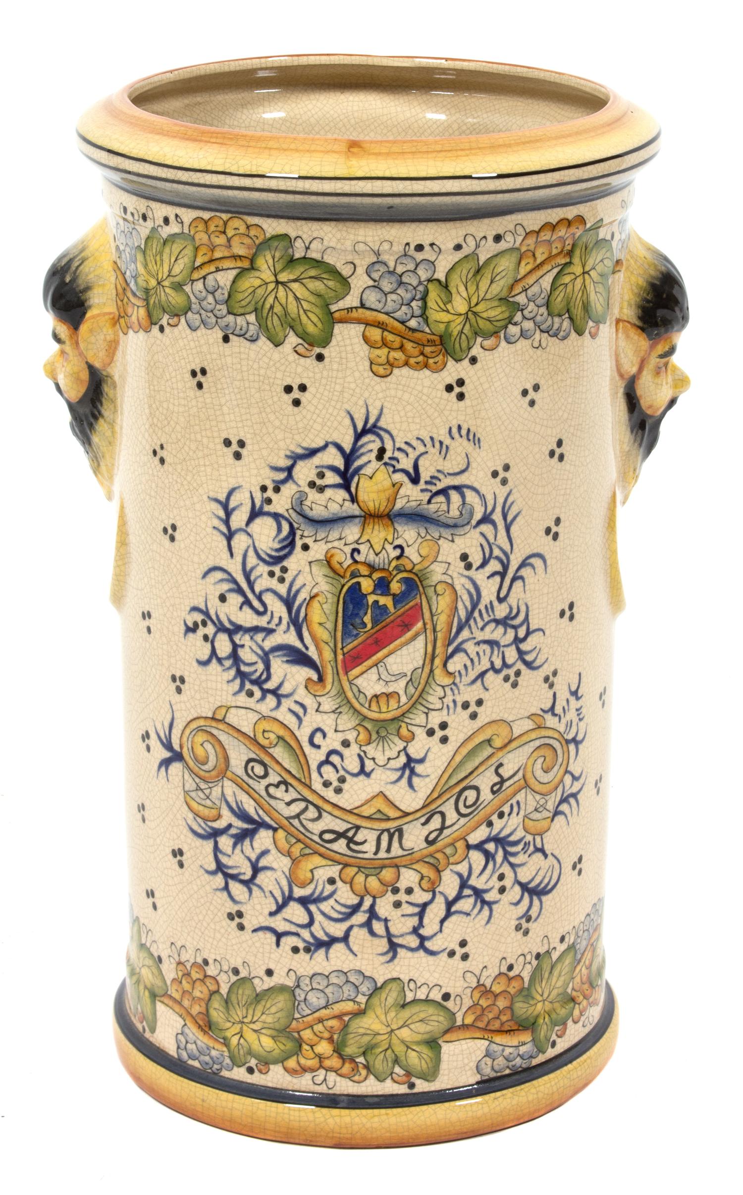 An Italian Glazed Ceramic Umbrella Jar Height 19 inches. — 20TH CENTURY