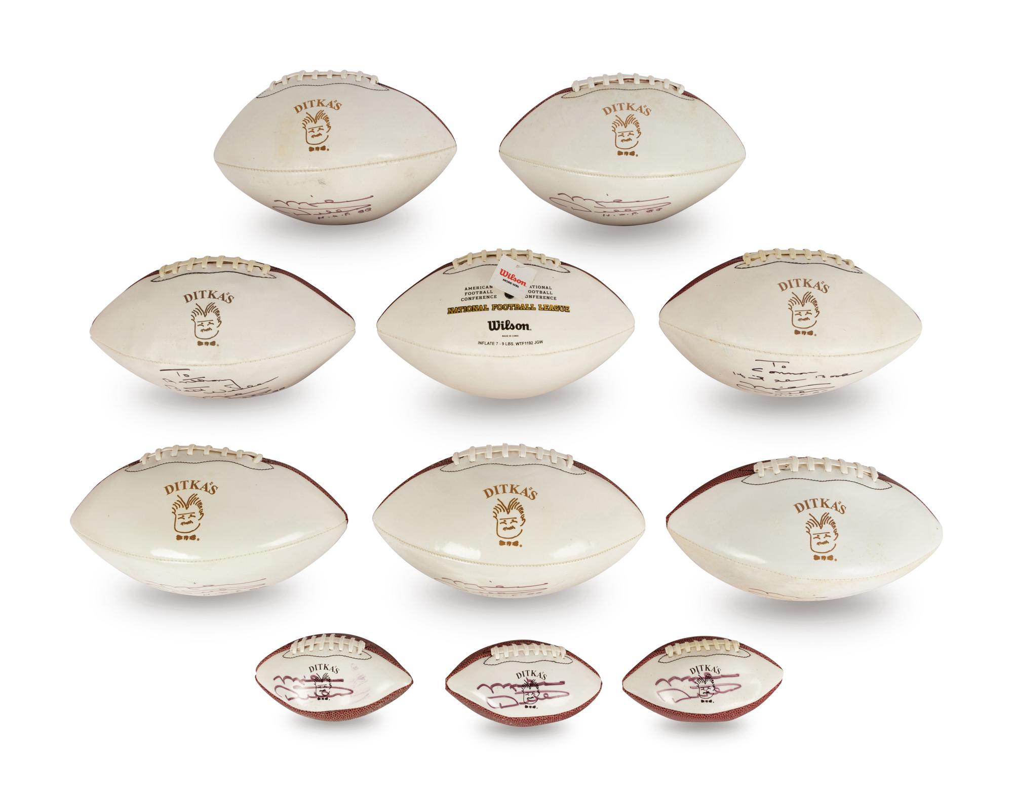 A Group Mike Ditka’s Restaurant Gift Shop Items Including Autograph Model Footballs Signed by Mike Ditka