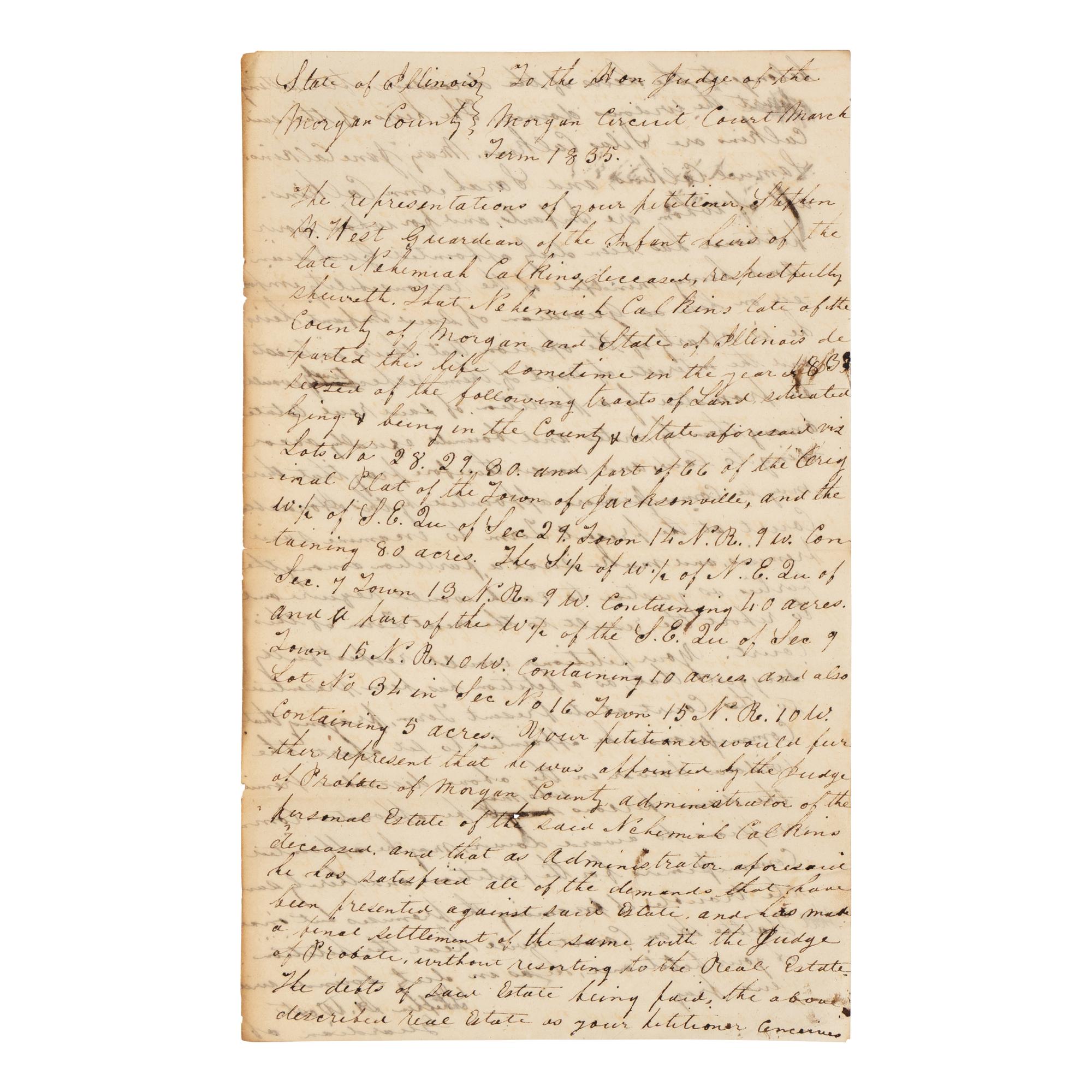 DOUGLAS, Stephen Arnold (1813-1861). A group of 14 documents and letters relating to Douglas's legal and political career, ca 1834-1857, comprising: