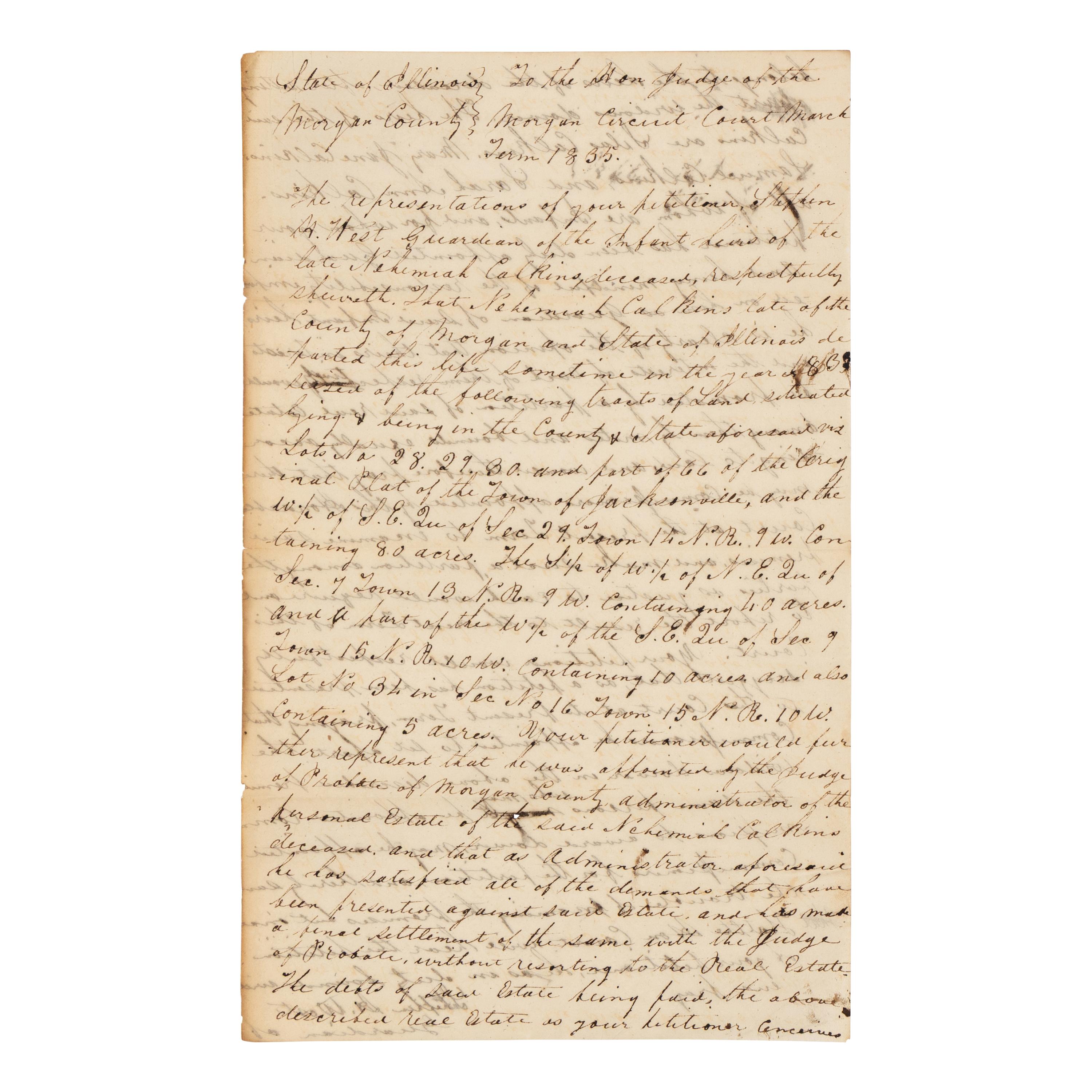 DOUGLAS, Stephen Arnold (1813-1861). A group of 14 documents and letters relating to Douglas's legal and political career, ca 1834-1857, comprising: