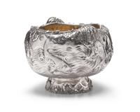 A Rare and Monumental Sterling Silver Japonesque Punch Bowl