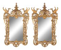 A Pair of Large Chinese Chippendale Style Giltwood Mirrors