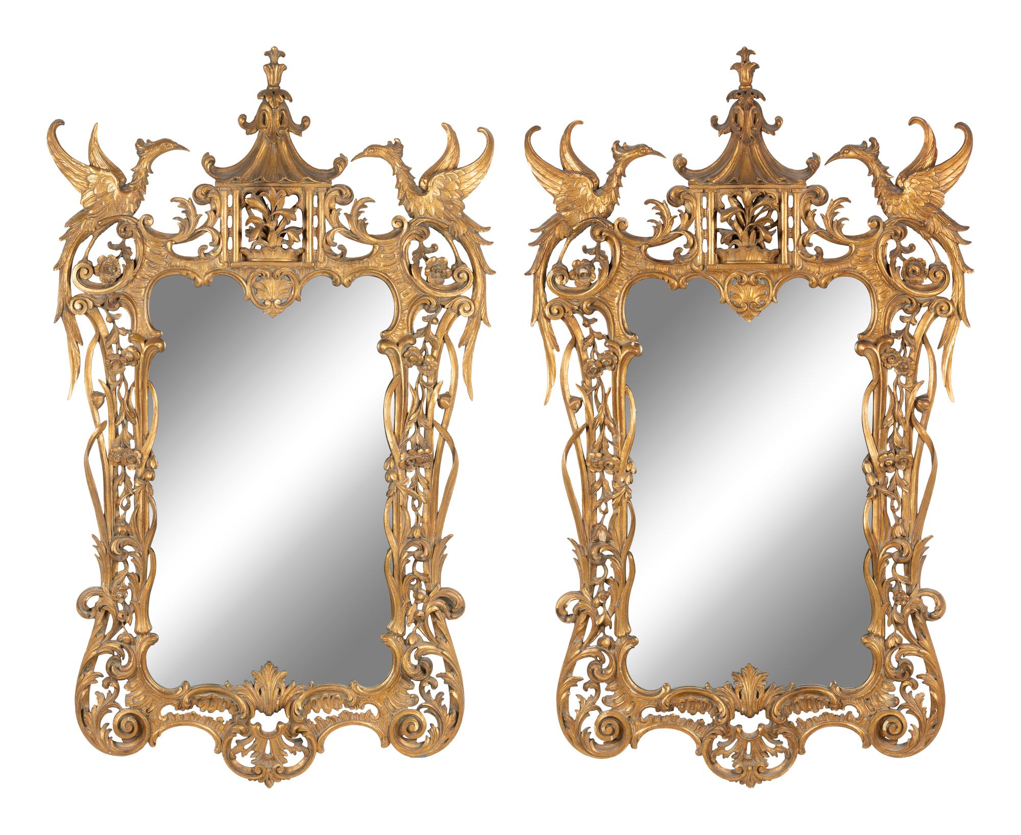 A Pair of Large Chinese Chippendale Style Giltwood Mirrors
