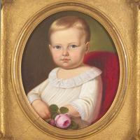 German School 19th Century, A Portrait of a Baby Girl with Rose
