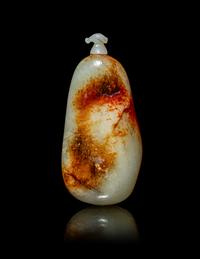 A Chinese Russet and Pale Celadon Jade Pebble-Form Snuff Bottle