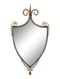 A Continental Brass and Iron Shield-form Mirror