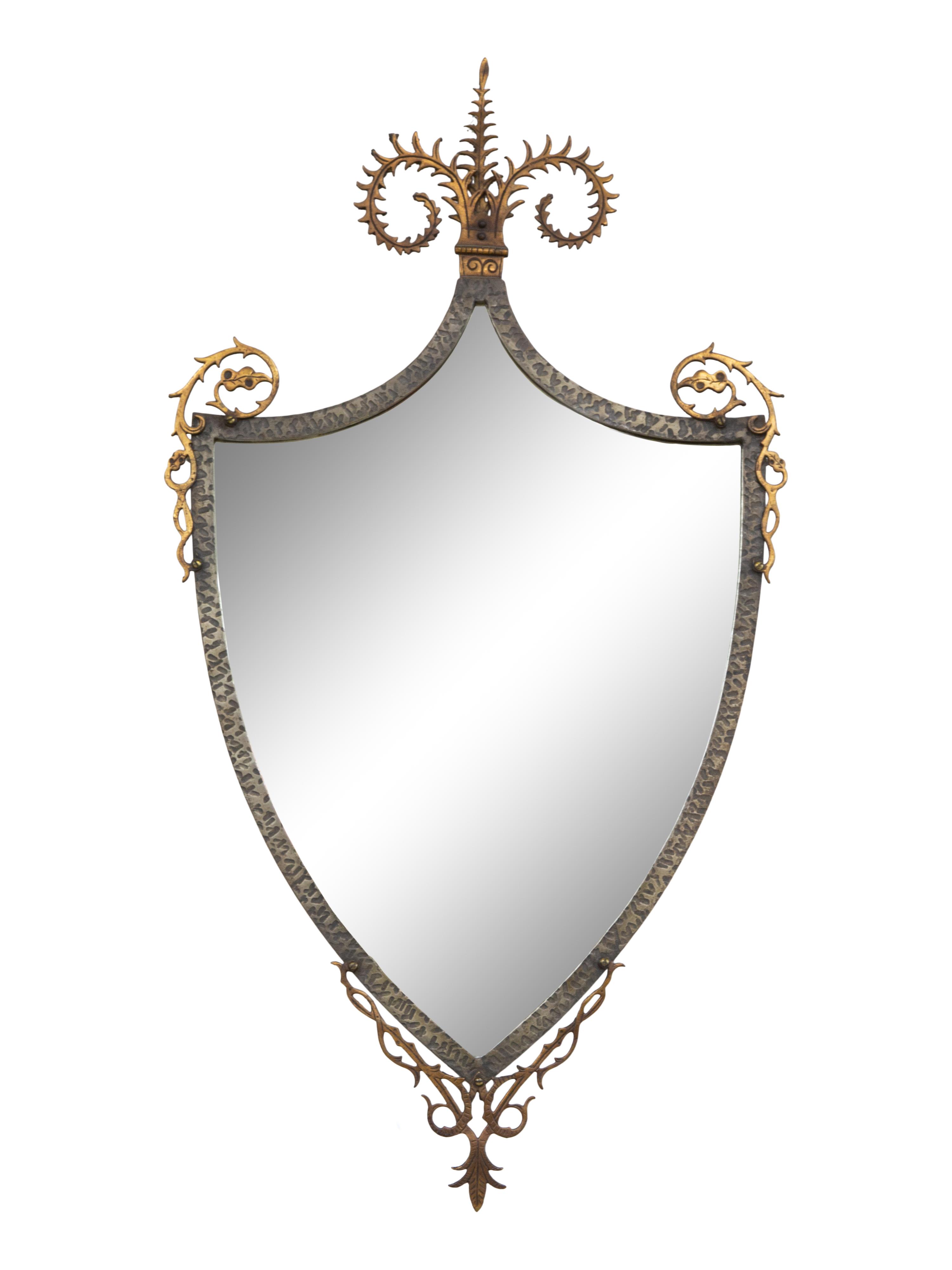 A Continental Brass and Iron Shield-form Mirror