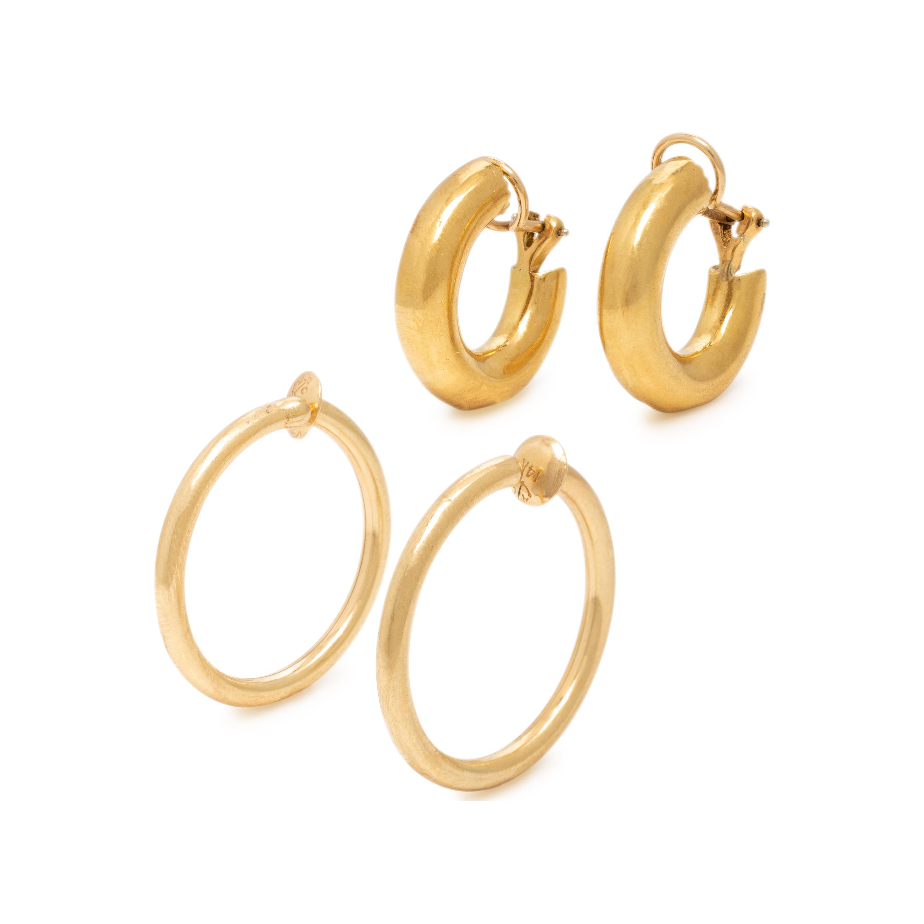 Two Pairs of Yellow Gold Hoop Earrings
