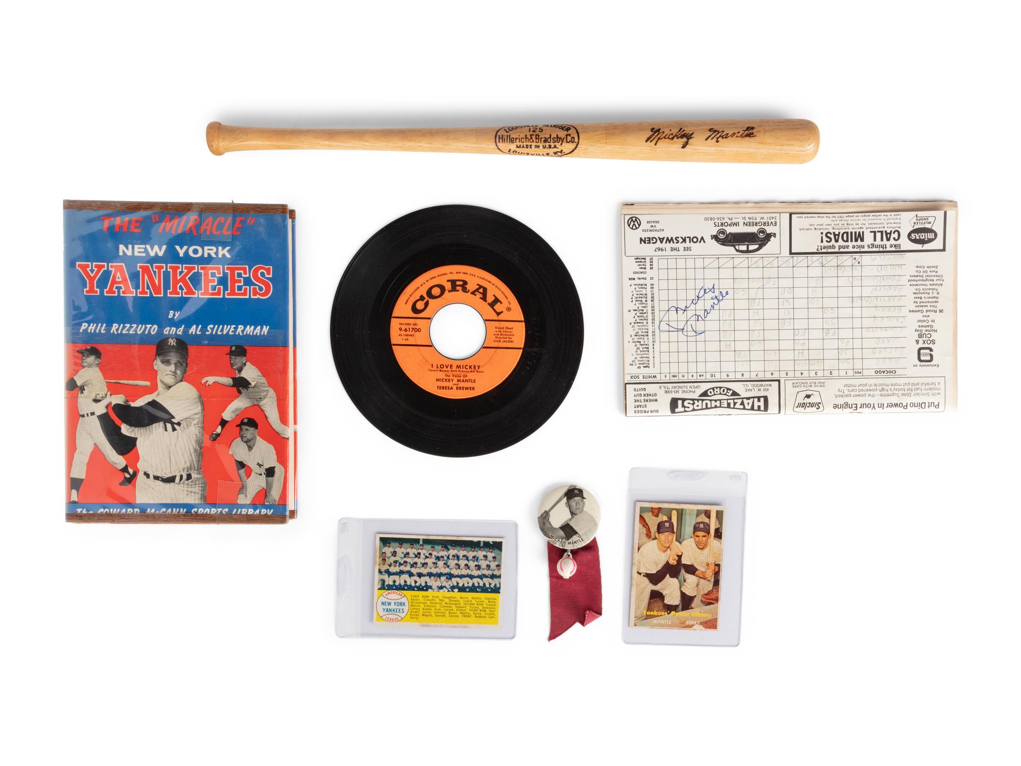 A Collection of Vintage Mickey Mantle and New York Yankees Items Including Mantle Signed Scorecard and 1960s Bobblehead (Beckett Authentication Services)