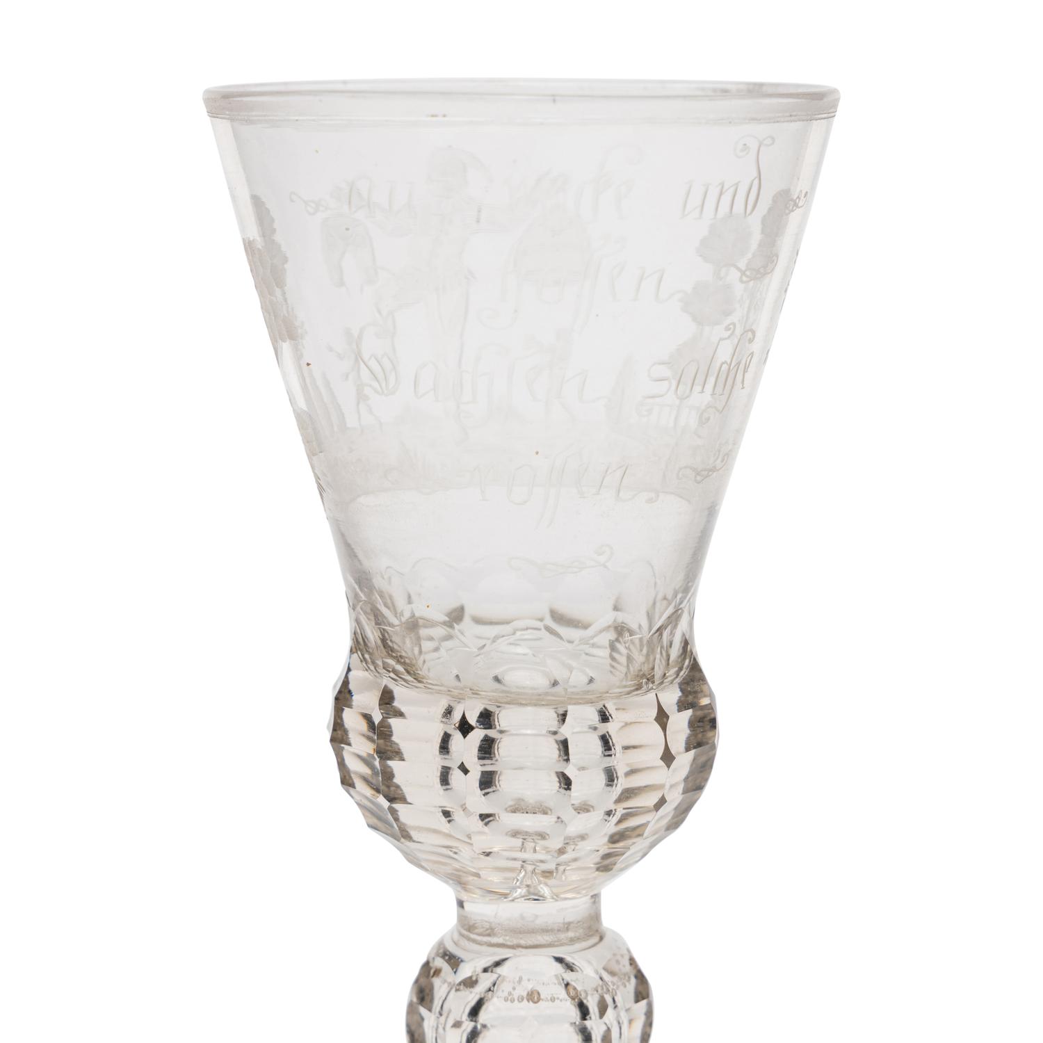 A German Engraved and Faceted Glass Wine Stem