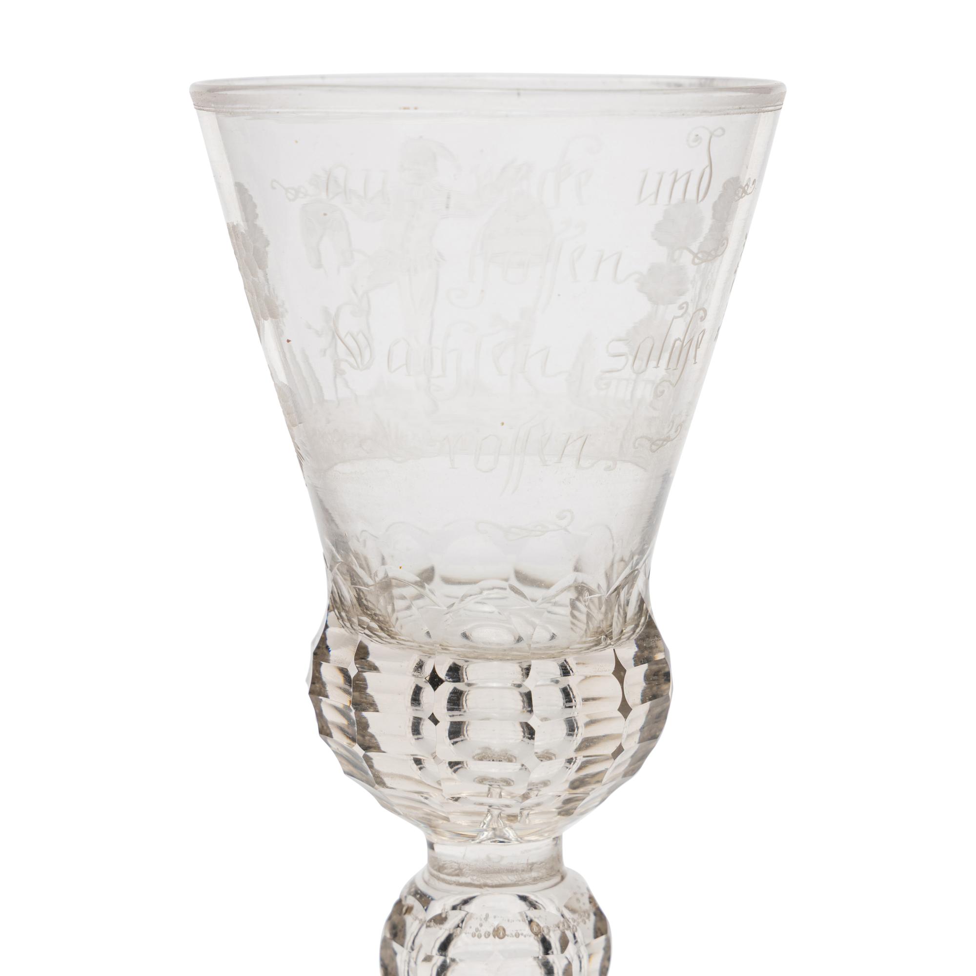 A German Engraved and Faceted Glass Wine Stem