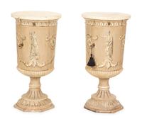 A Pair of Italian Neoclassical Painted Pedestal Cabinets with Faux Marble Painted Tops