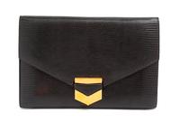 Hermès Midnight Brown Lizard Envelope Clutch, 1970s