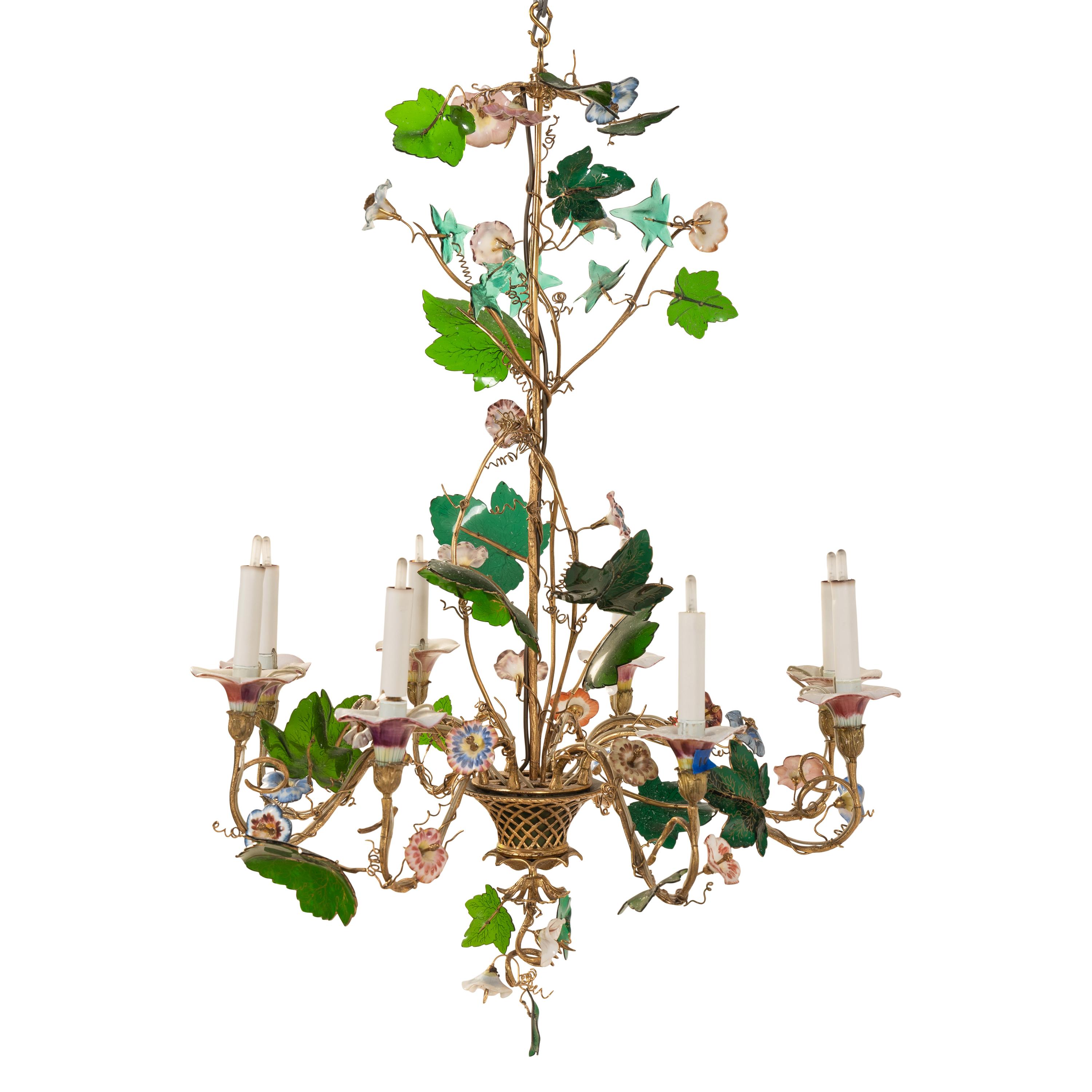 A French Gilt Bronze, Glass and Porcelain Chandelier