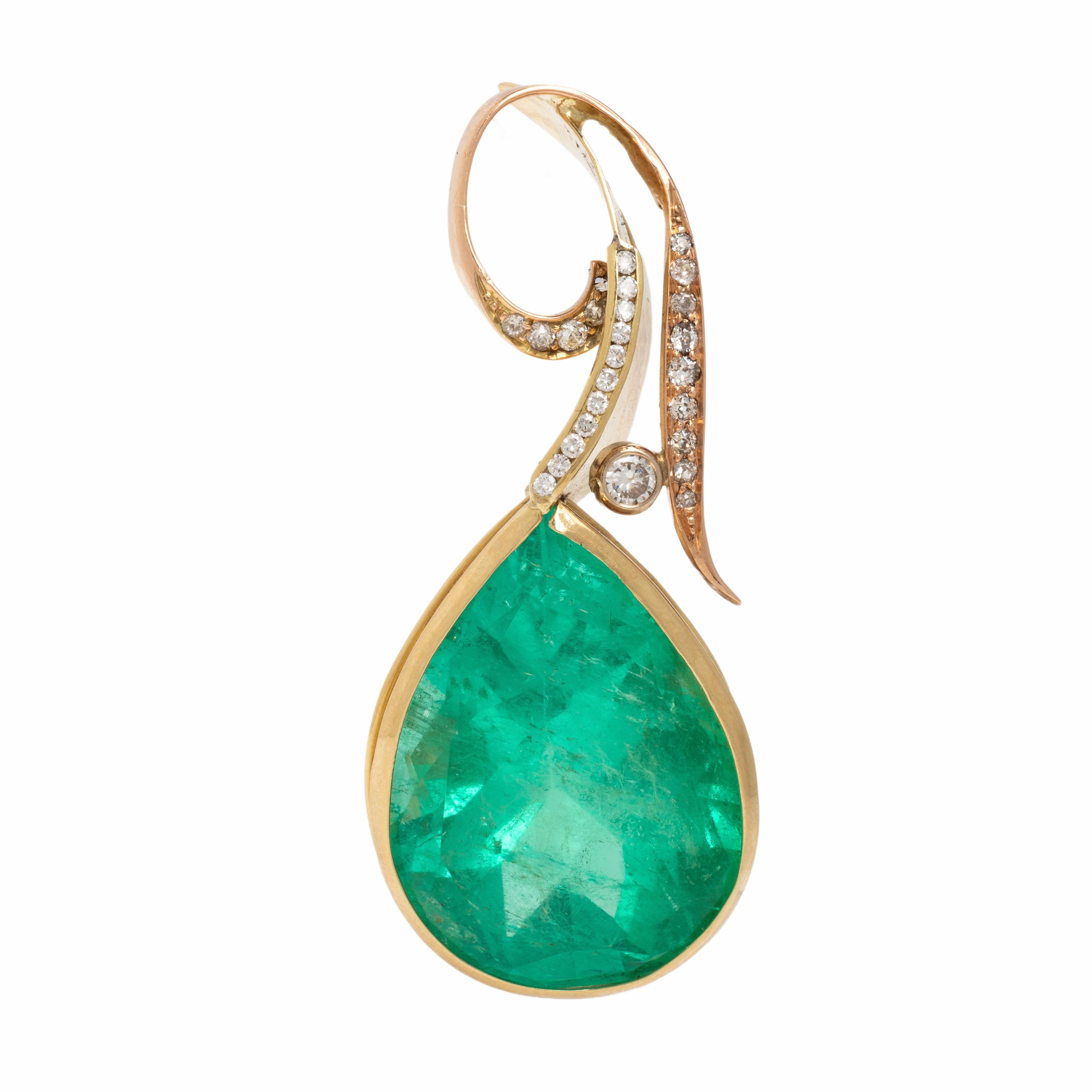 Colombian Emerald, Diamond, and Bicolor Gold Pendant