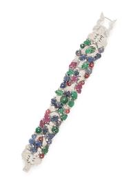 WHITE GOLD, DIAMOND AND MULTIGEM BRACELET