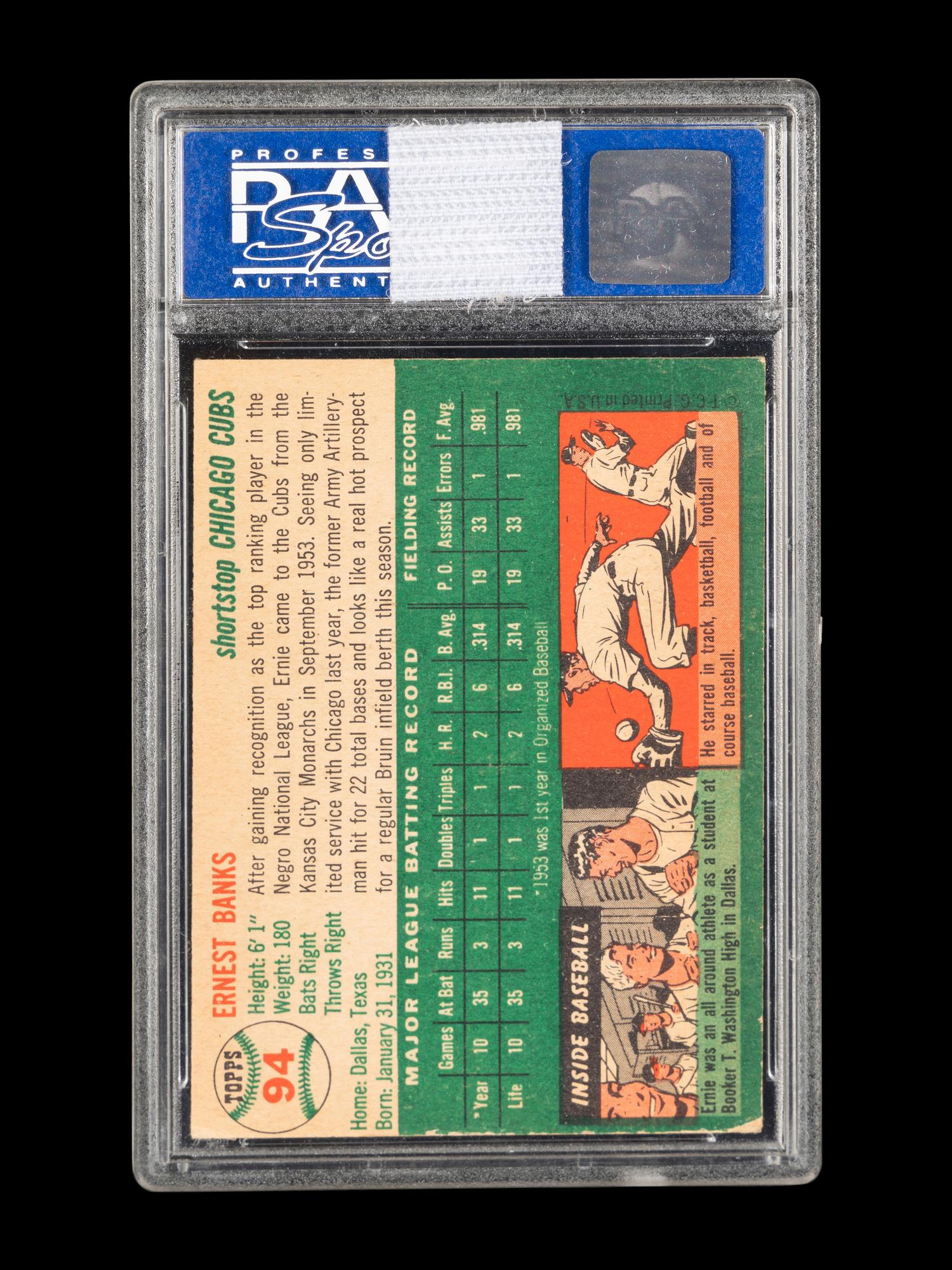 A 1954 Topps Ernie Banks Rookie Baseball Card No. 94 (PSA 6 EX)