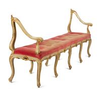 A Louis XV Style Painted and Parcel Gilt Hall Bench