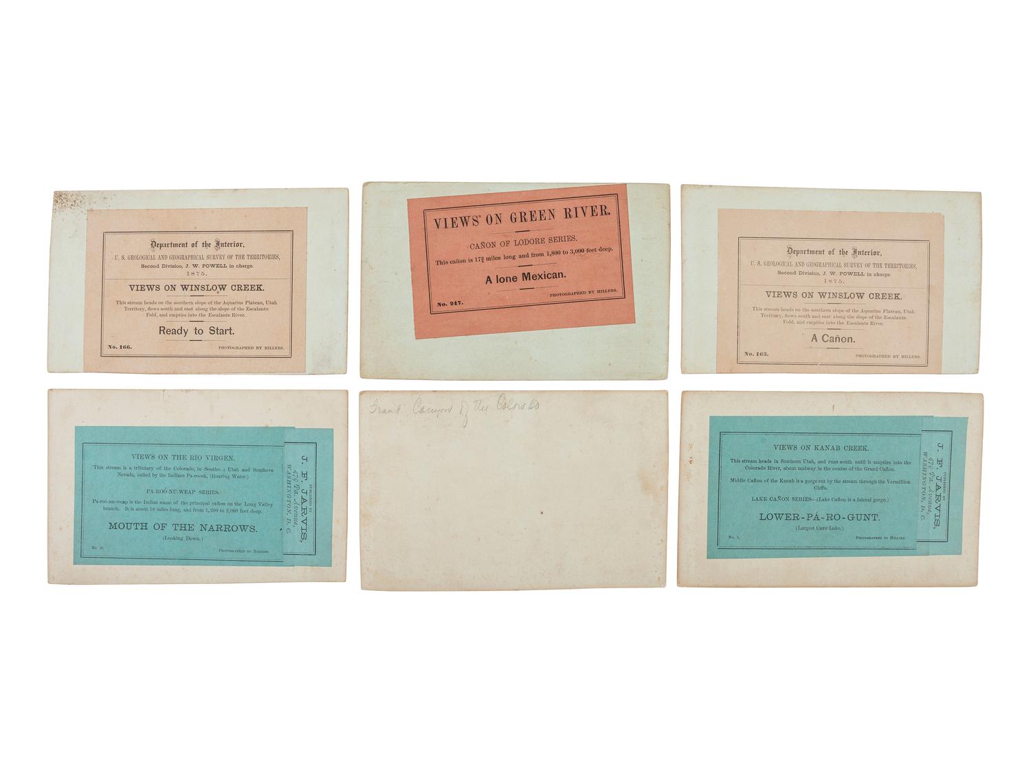 [WESTERN AMERICANA]. HILLERS, John K. (1843-1925), photographer. A group of 104 Powell Expedition stereoviews, highlighted by a view of the photographer's camera.