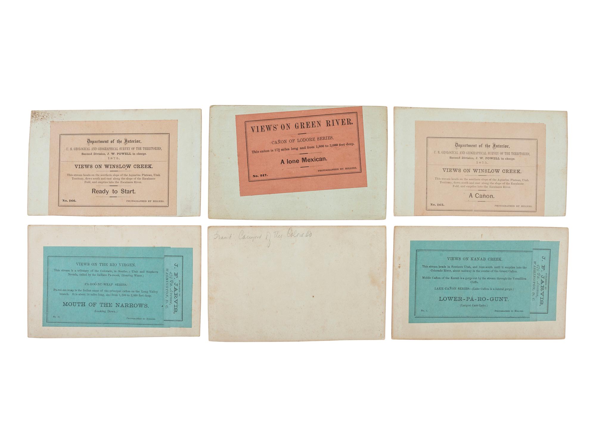 [WESTERN AMERICANA]. HILLERS, John K. (1843-1925), photographer. A group of 104 Powell Expedition stereoviews, highlighted by a view of the photographer's camera.