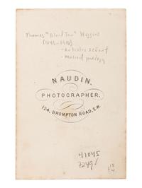 [AFRICAN AMERICANA - MUSIC]. CDV of Thomas "Blind Tom" Wiggins (1849-1908). London: Antoine Naudin, 1866.