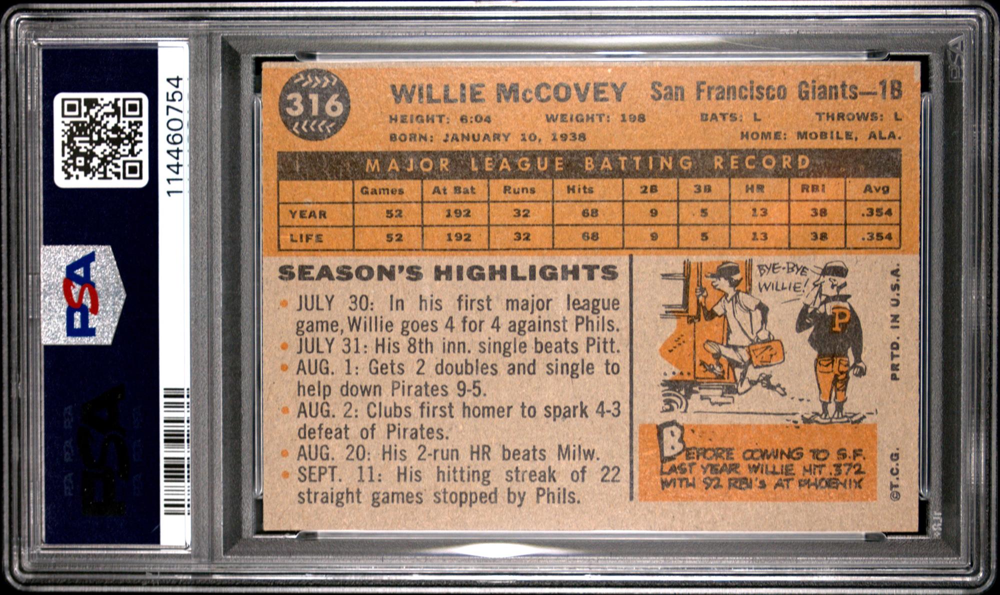 A 1960 Topps Willie McCovey Baseball Rookie Card No. 316 (PSA 5 EX)