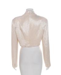 White Glass Beaded Cropped Tuxedo Jacket, 1980-90s No size label