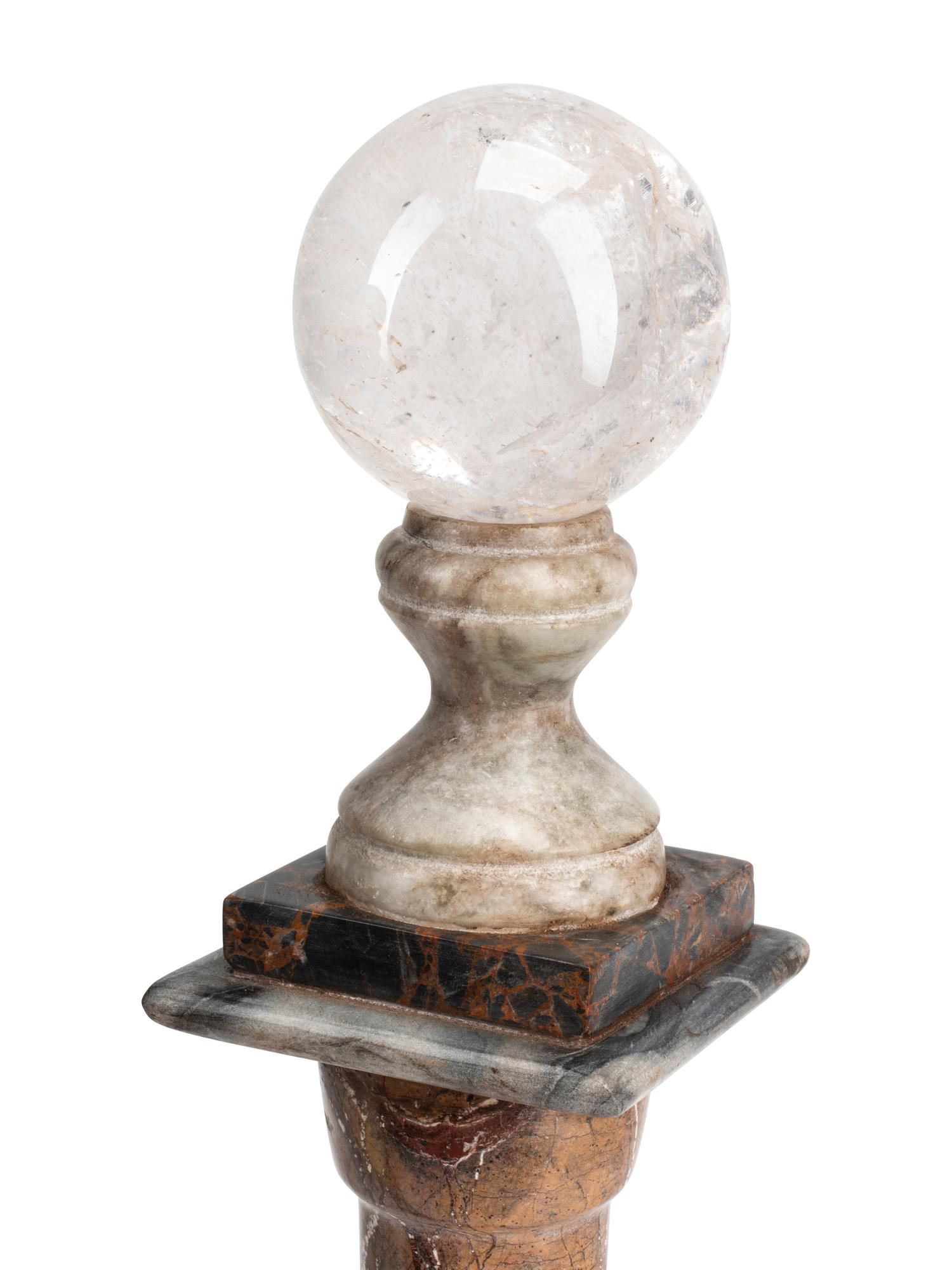 A Pair of Grand Tour Style Vari-Color Marble and Rock Crystal Column Ornaments