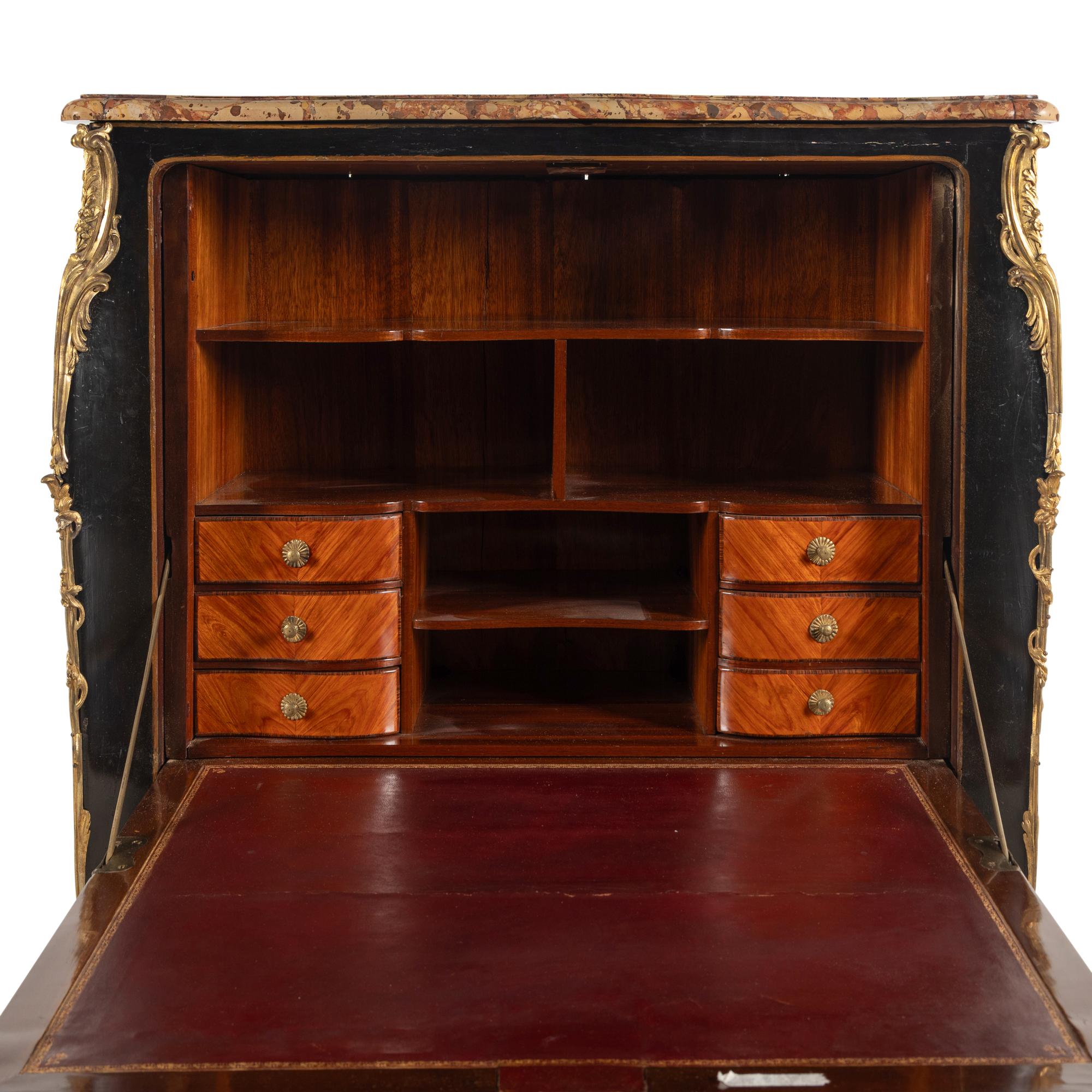 A Louis XV Gilt Bronze Mounted Black and Gold Lacquer Secrétaire à Abattant