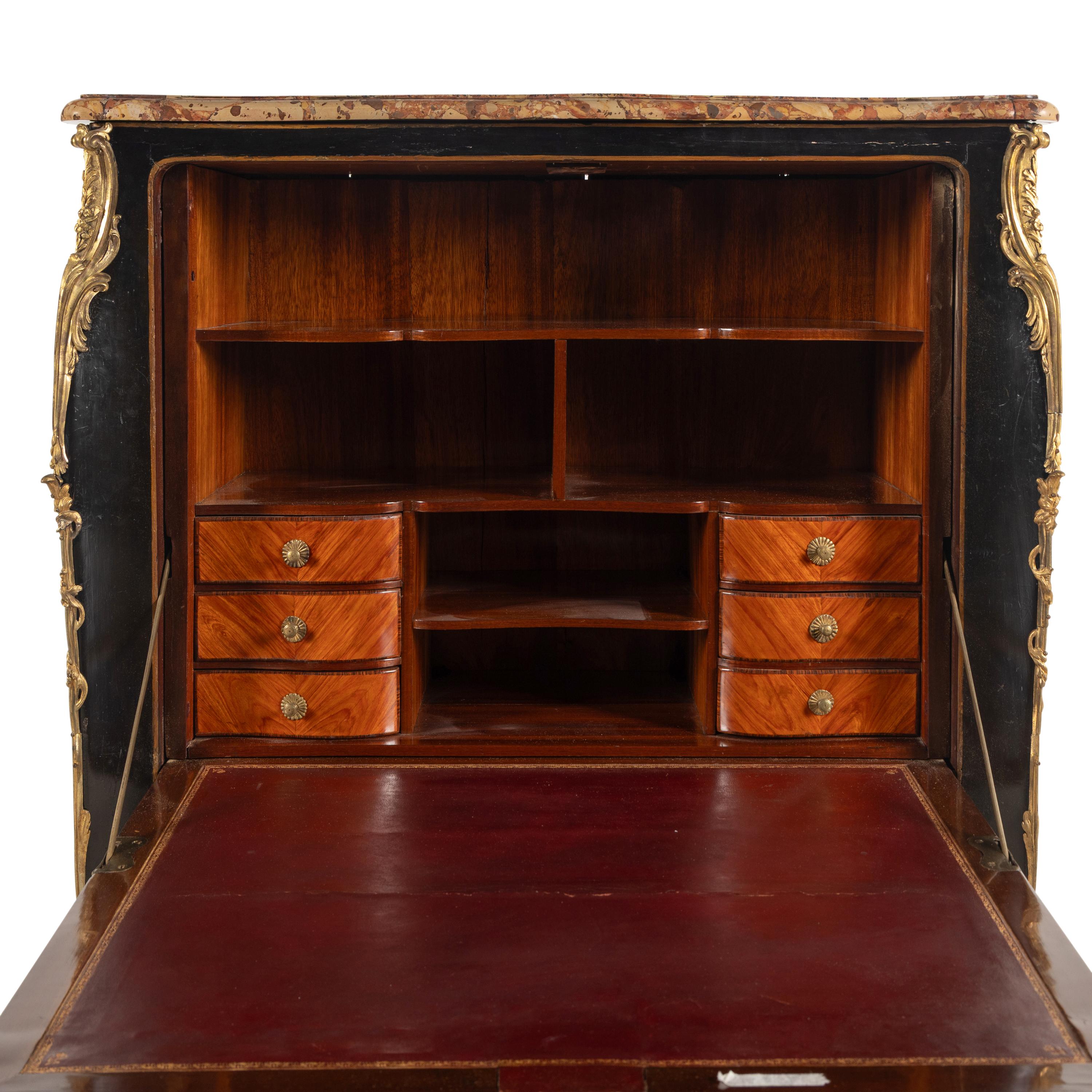 A Louis XV Gilt Bronze Mounted Black and Gold Lacquer Secrétaire à Abattant
