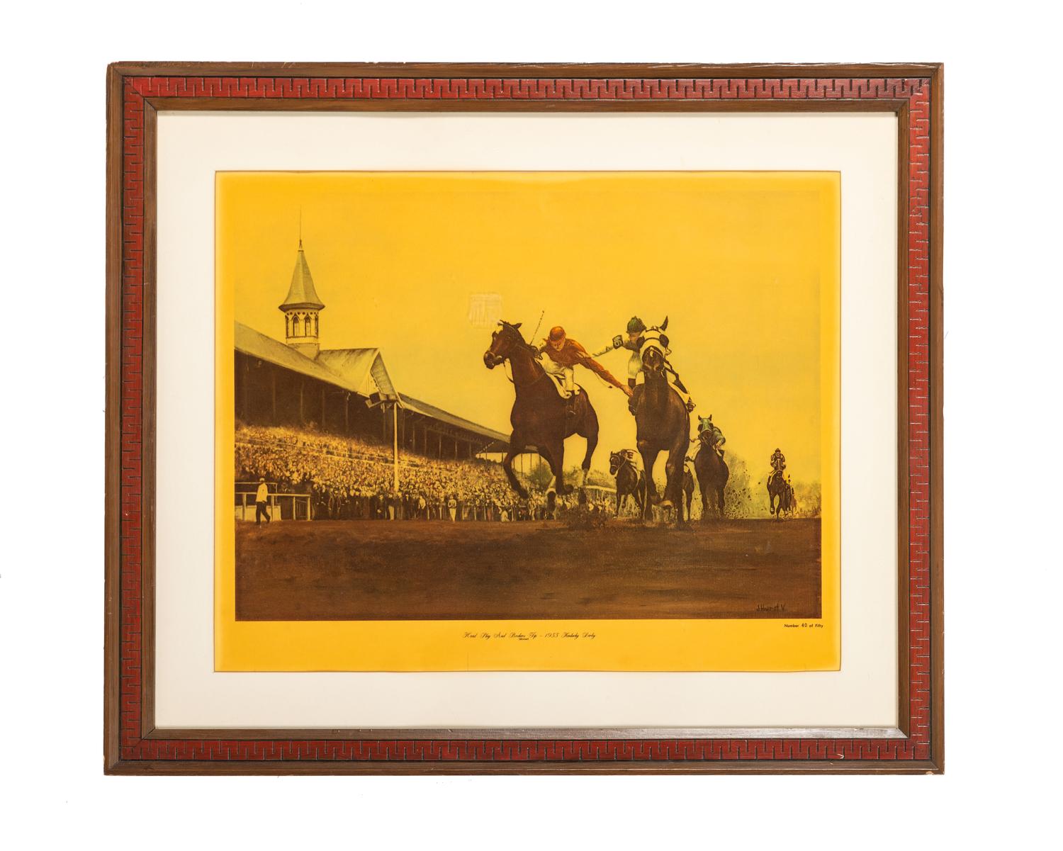 [SPORTS - KENTUCKY DERBY] Reprinted and colored lithograph of the 1933 Kentucky Derby's "Fighting Finish."