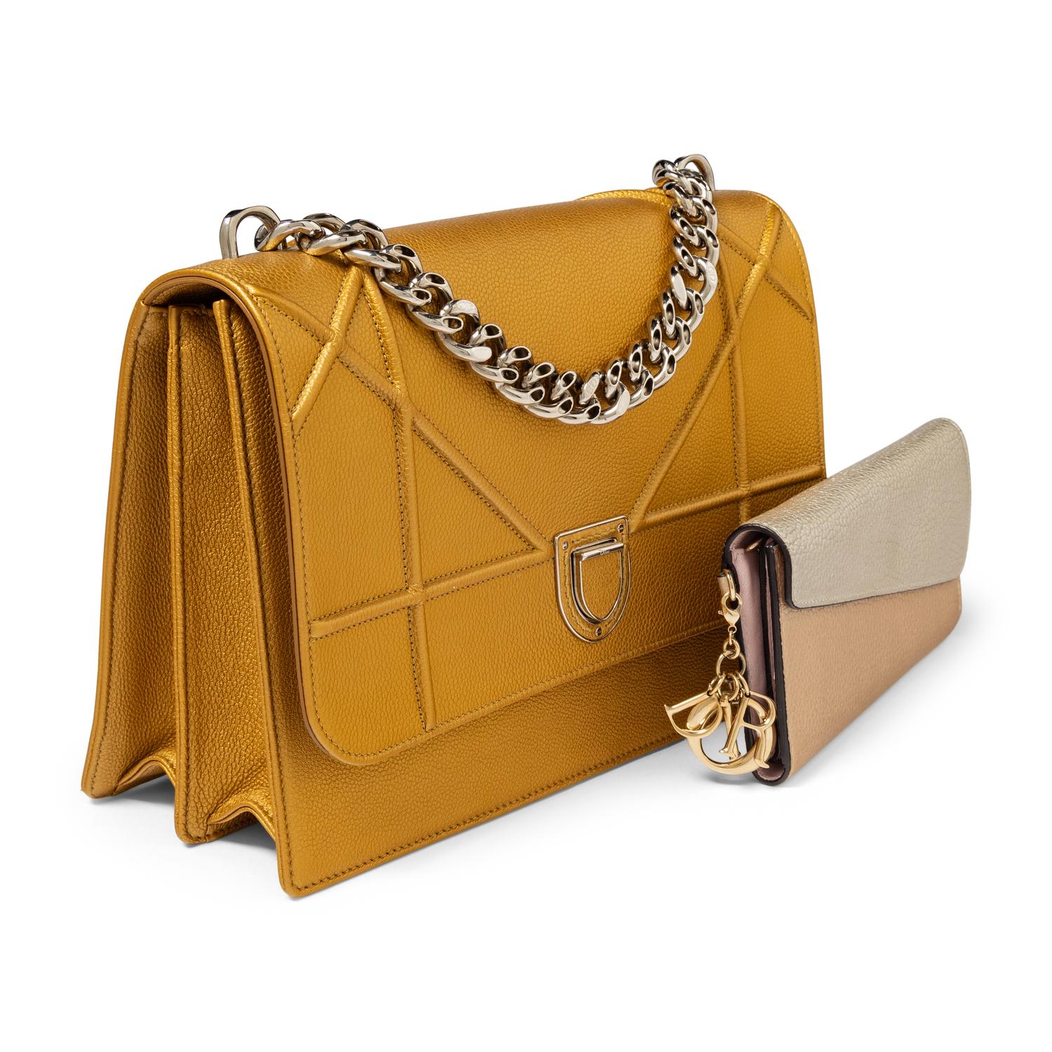 CHRISTIAN DIOR, METALLIC DIORAMA FLAP BAG & WALLET