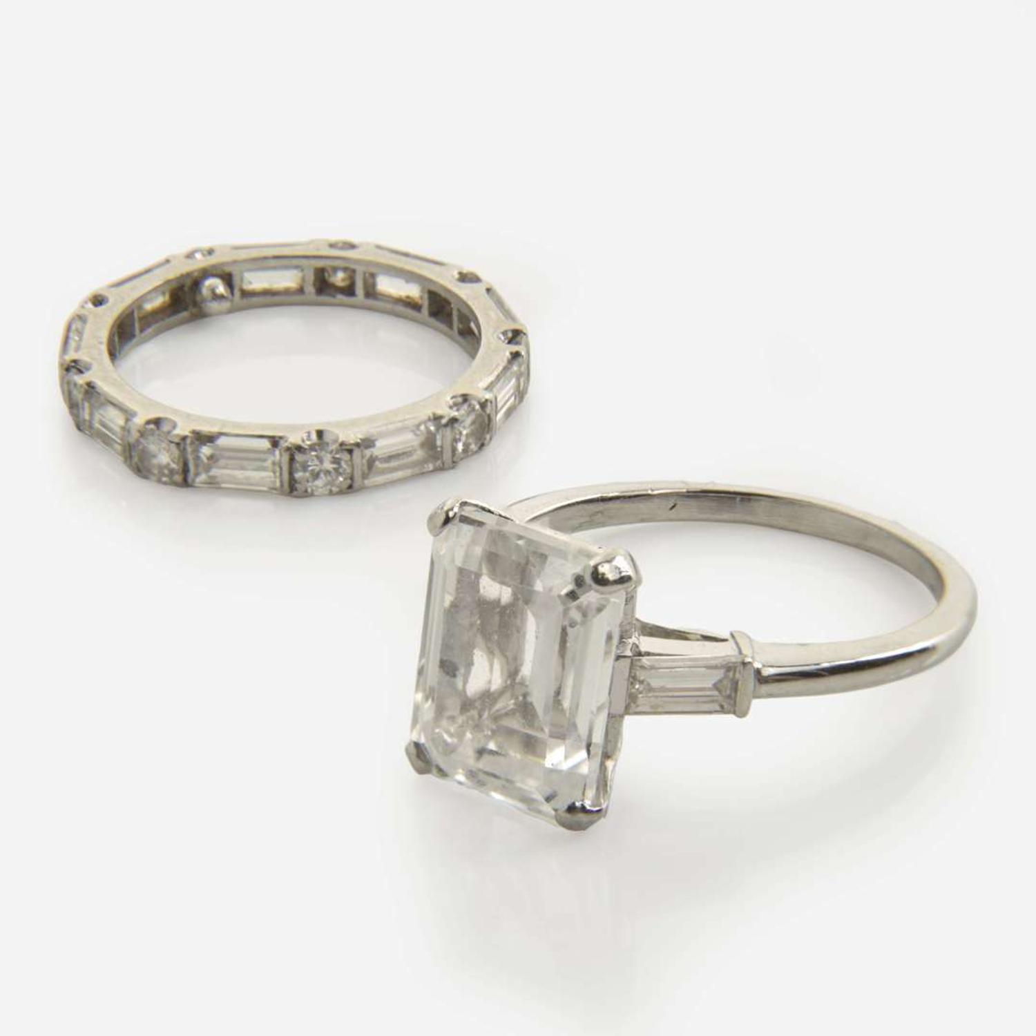 A Platinum, White Sapphire, and Diamond Ring Set