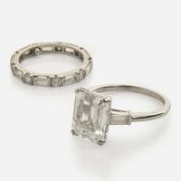 A Platinum, White Sapphire, and Diamond Ring Set