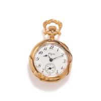 ART NOUVEAU, ELGIN, 14K YELLOW GOLD AND DIAMOND POCKET WATCH