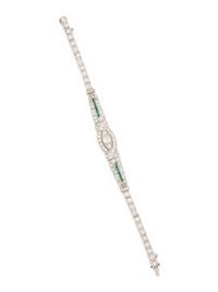 ART DECO, DIAMOND, EMERALD, AND PLATINUM BRACELET