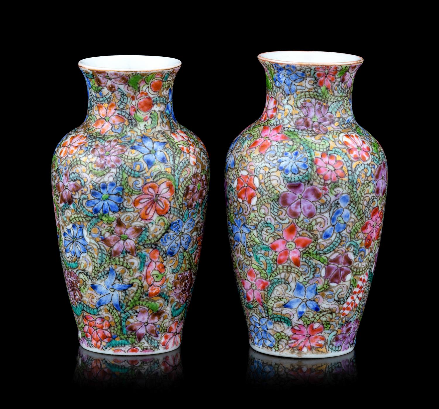 A Pair of Chinese Famille Rose Porcelain 'Millefleur' Vases