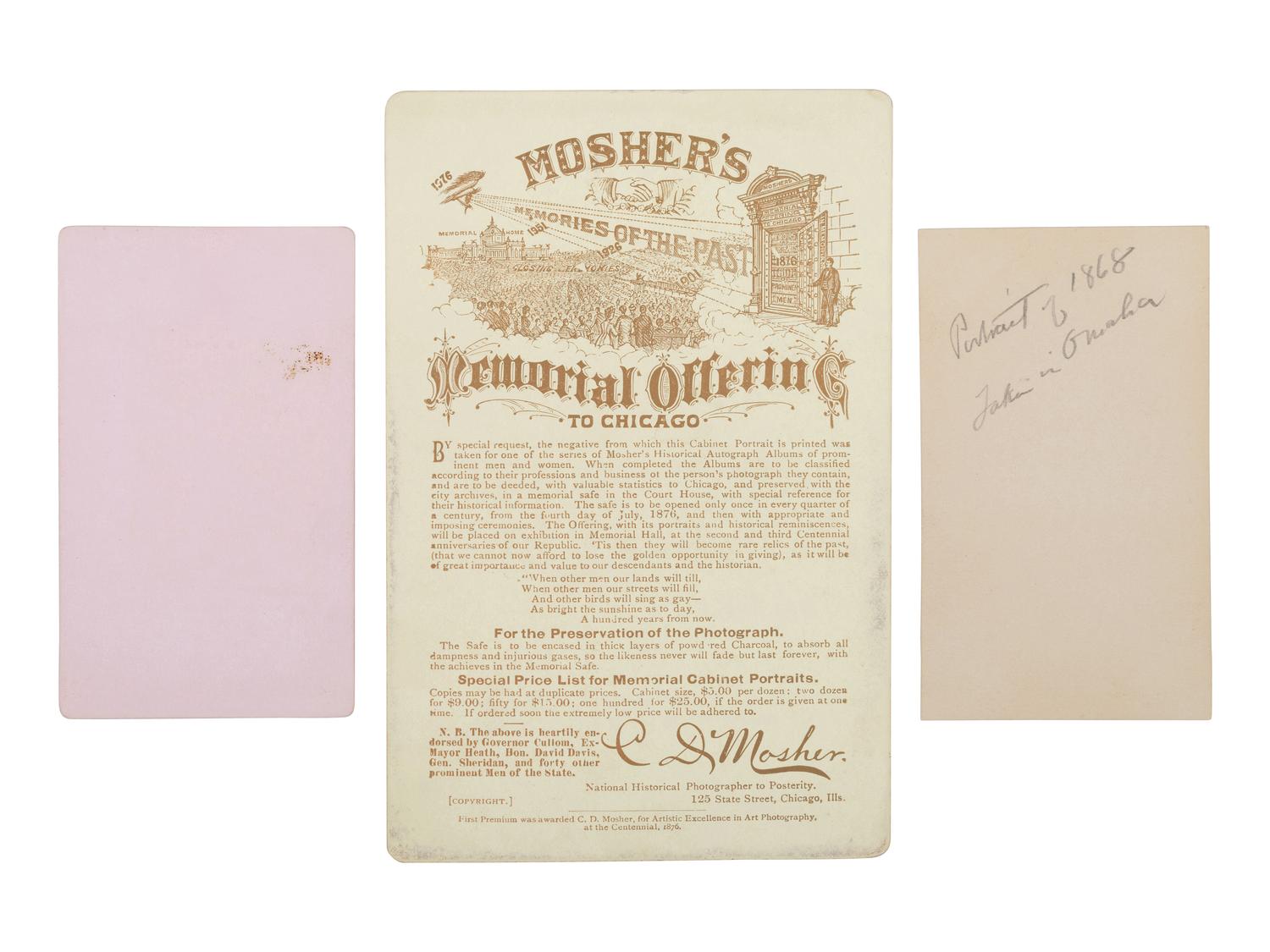 [EARLY PHOTOGRAPHY]. A group of 3 photographs of American photographer William Henry JACKSON.