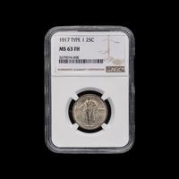 A 1917 Standing Liberty-Type 1 25c Coin [NGC MS63 FH]