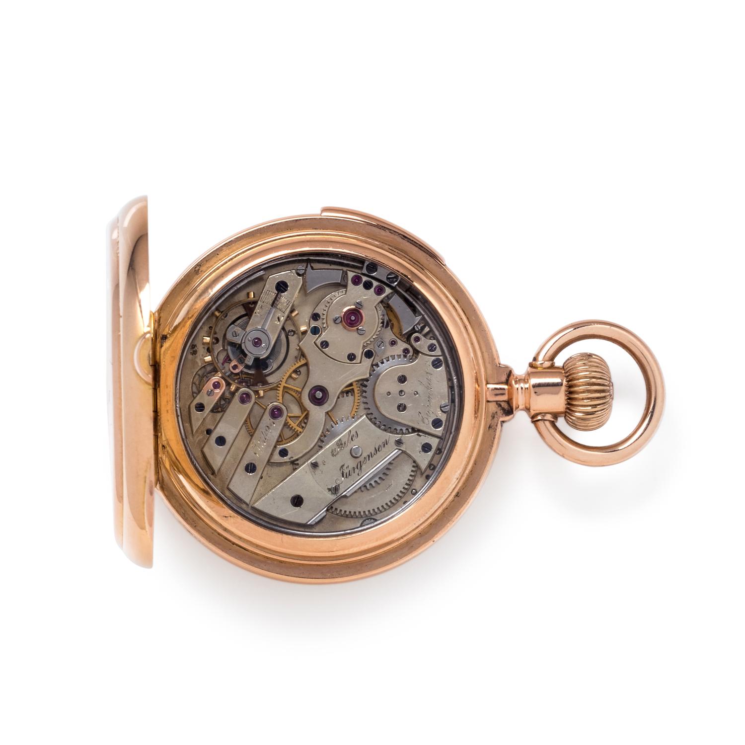JULES JURGENSEN, 18K PINK GOLD FIVE MINUTE REPEATER OPEN FACE POCKET WATCH