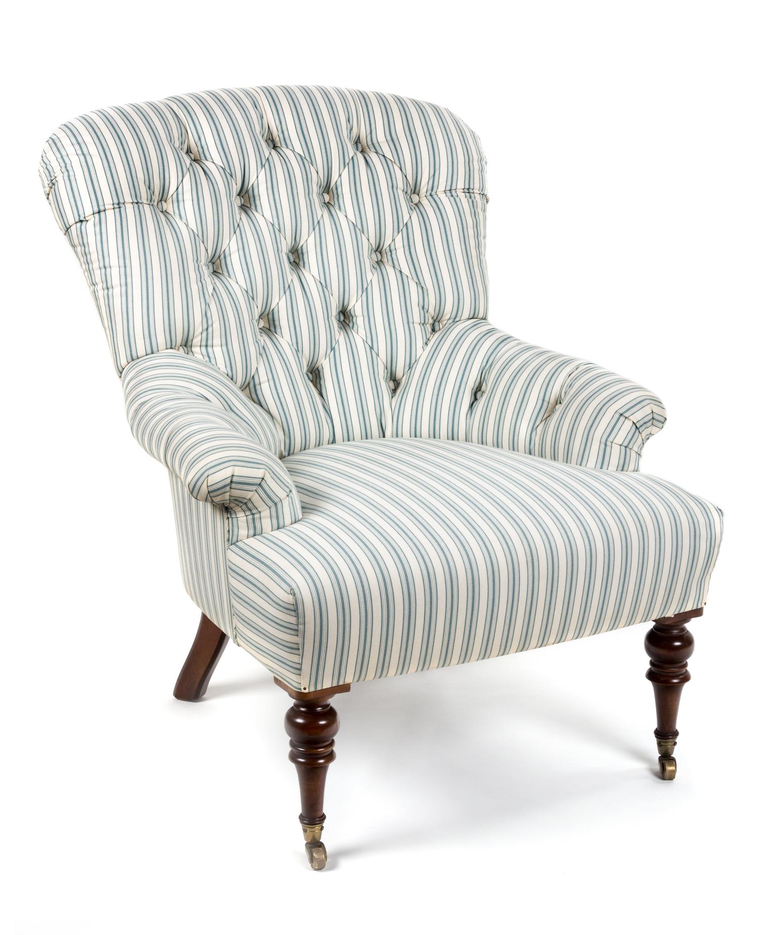 An Upholstered Button-Tufted Bergère Height 32 inches. — 20TH CENTURY