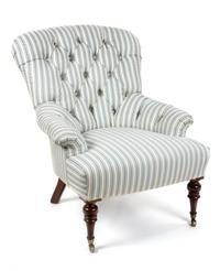 An Upholstered Button-Tufted Bergère Height 32 inches. — 20TH CENTURY
