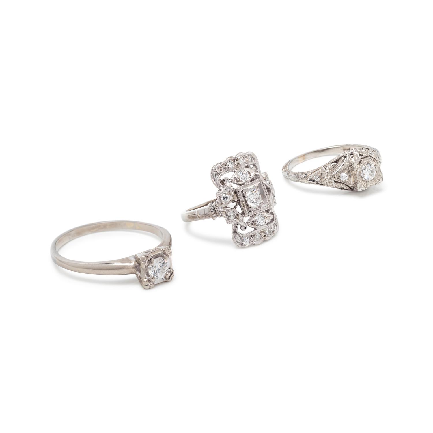 COLLECTION OF WHITE GOLD AND DIAMOND RINGS
